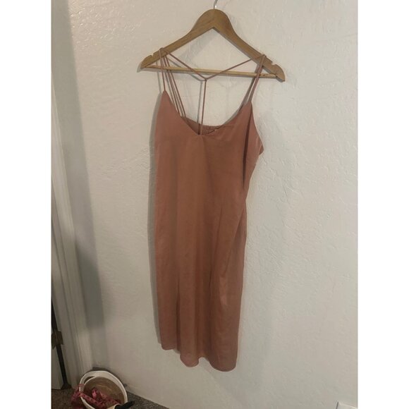 NWT Leith Champagne Bronze T strap V neck Silky Mini Cocktail Dress - Picture 2 of 11
